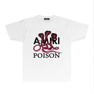 AMIRI White Short Sleeve Tee with Pink Snake Graphic